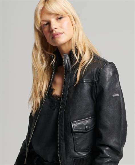 Women COAT | Superdry LEATHER BOMBER  - Leather jacket - black - SO38120 Superdry black SU221G0FF-Q11 0 en-GB