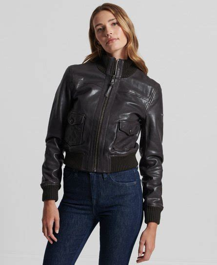 Women COAT | Superdry LEATHER BOMBER  - Leather jacket - chocolate brown/brown - RH07904 Superdry chocolate brown SU221G0FF-O11 0 en-GB