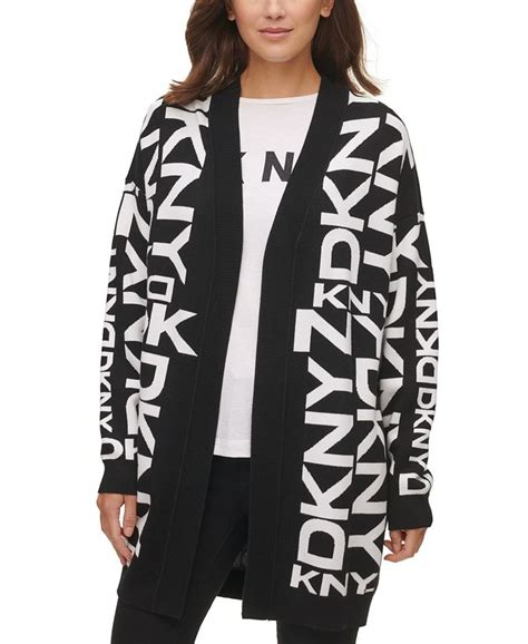 Women CARDIGAN | DKNY TWO TONE LOGO ZIP FRONT - Zip-up sweatshirt - black - DN48805 DKNY black DK141G026-C11 0 en-GB