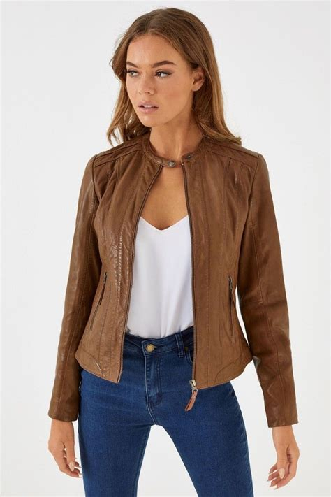 Women COAT | NAF NAF Leather jacket - brown/cognac - QL22462 NAF NAF brown NA521U09T-O11 0 en-GB